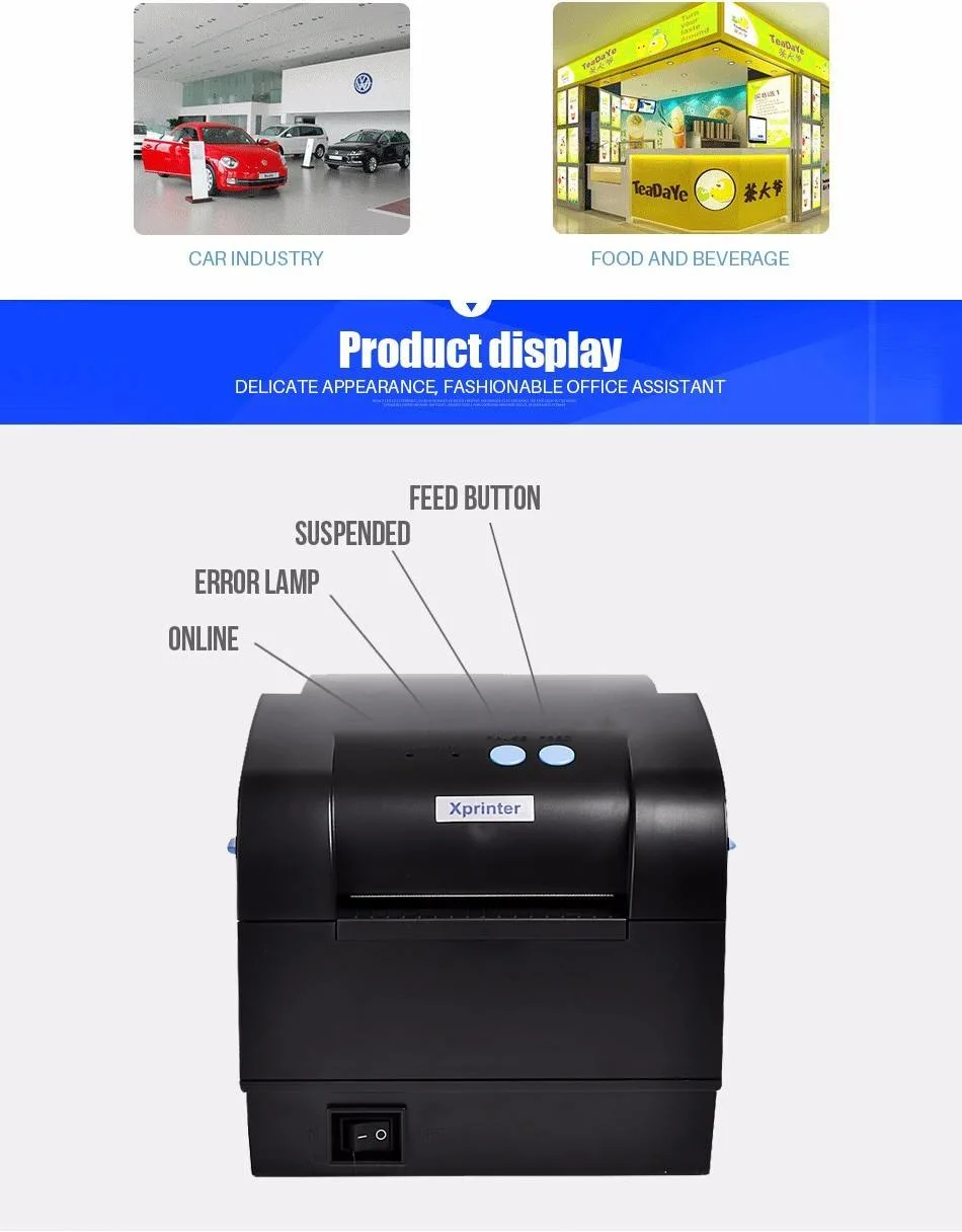 Thermal Label/Receipt Barcode Printer Support ESC/POS/Tsc Thermal Printer