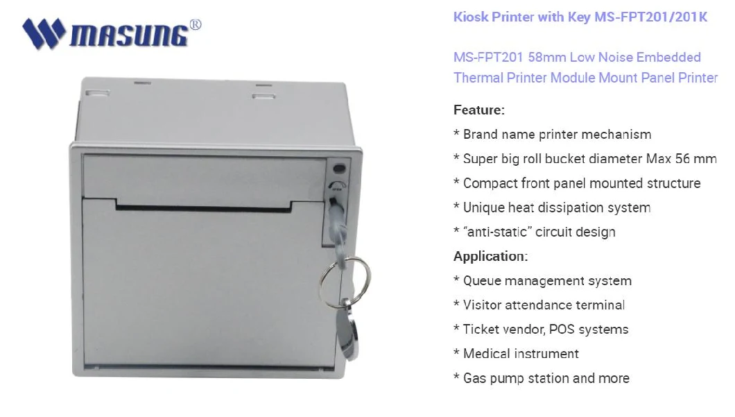 Ms-Fpt201 58mm Low Noise Embedded Thermal Printer Module Mount Panel Printer Key Optional