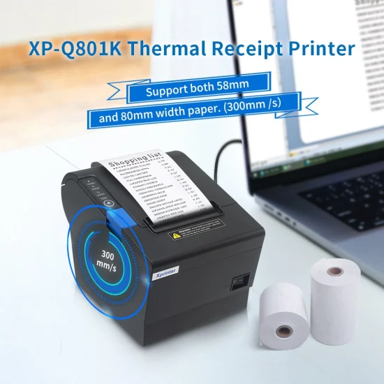 Xprinter XP-Q801K USB POS 프린터가 장착된 도매 고속 80mm 열전사 영수증 프린터